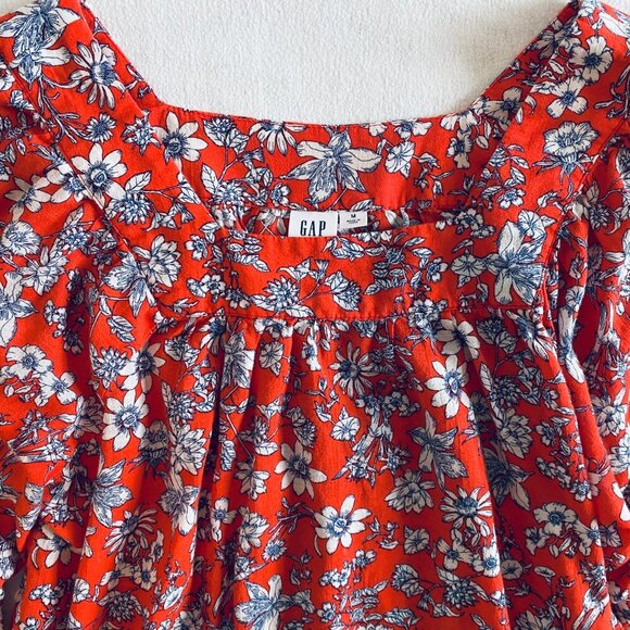 GAP red floral square neck blouse Womens Medium boho festival lightweight - Picture 4 of 7